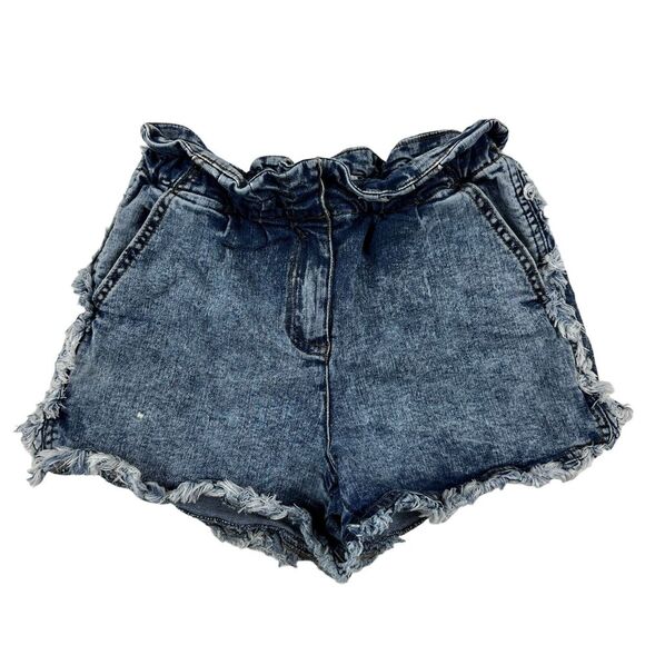 Jessica Simpson Girls Sz L (12) Acid Wash Paperbag Denim Shorts Elastic Waist - Picture 1 of 8